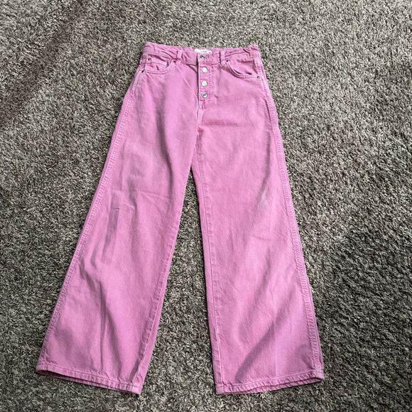 Zara Girls Size 11-12 Years Pink Wide Leg Jeans Button Fly 152 Cm - Picture 1 of 9